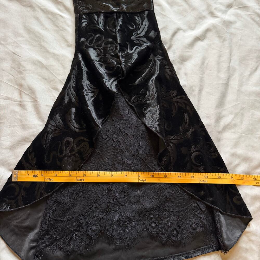 Black Velvet Damask Bell Bottom Pants Small/Medium Elastic Waist Lace Hem Boho - Picture 11 of 11